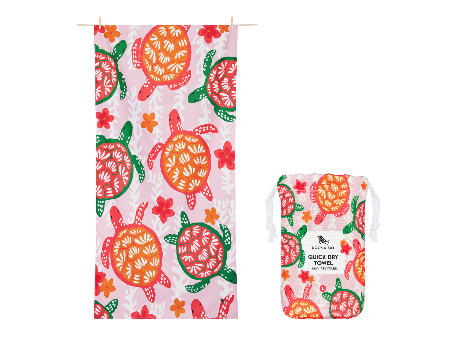 Dock & Bay Kids Beach Towel L Turtley Tropical 160x90cm
