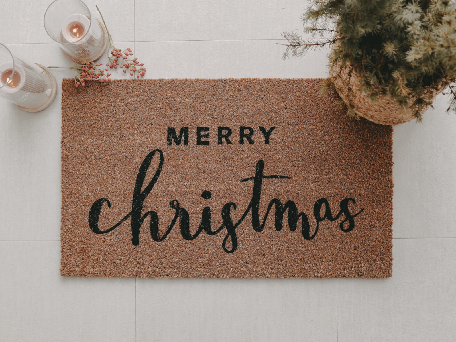 Eulenschnitt Kokos Fußmatte Merry Christmas beige 75x45cm - Produktbild 2
