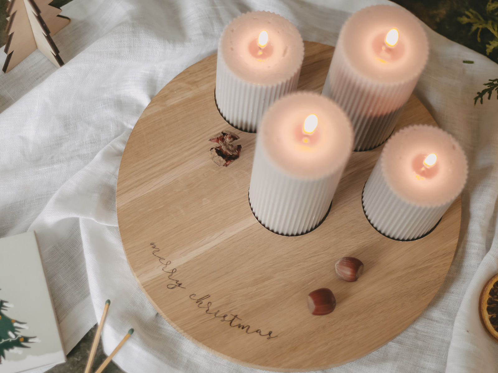 Eulenschnitt Kerzenbrett aus Eiche Merry Christmas 29cm - Produktbild 2