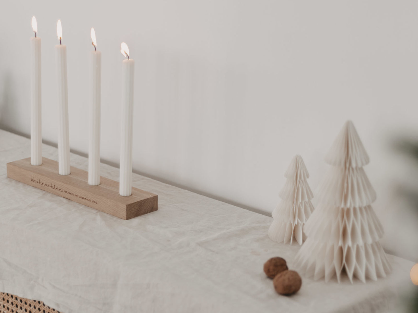 Eulenschnitt Adventskerzenbrett aus Eiche Weihnachten 35cm - Produktbild 4