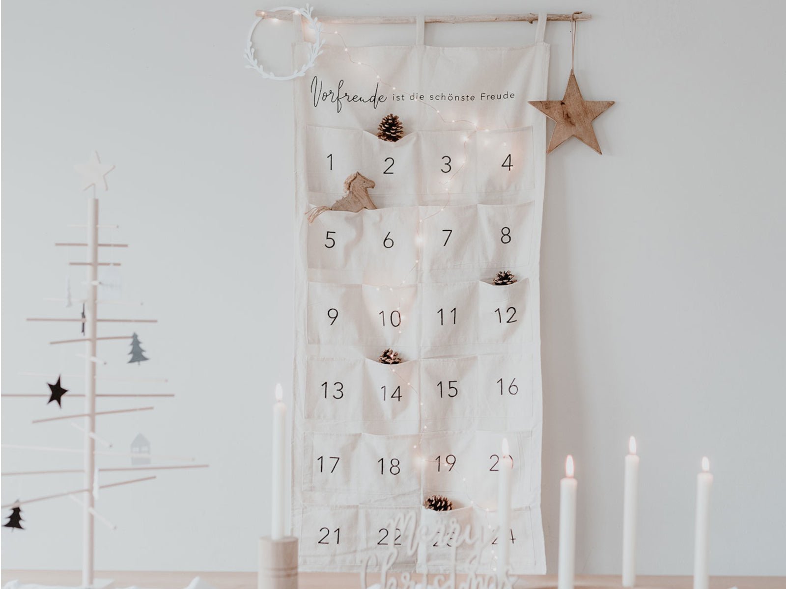 Eulenschnitt Adventskalender Vorfreude beige 120x60cm - Produktbild 2