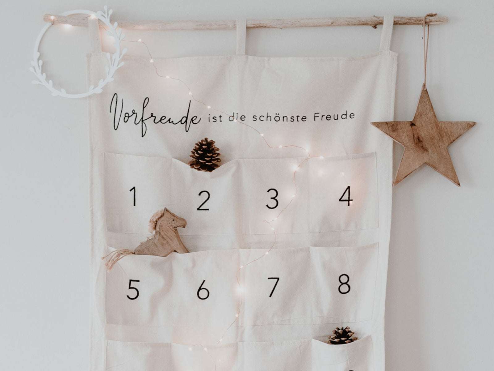 Eulenschnitt Adventskalender Vorfreude beige 120x60cm - Produktbild 3