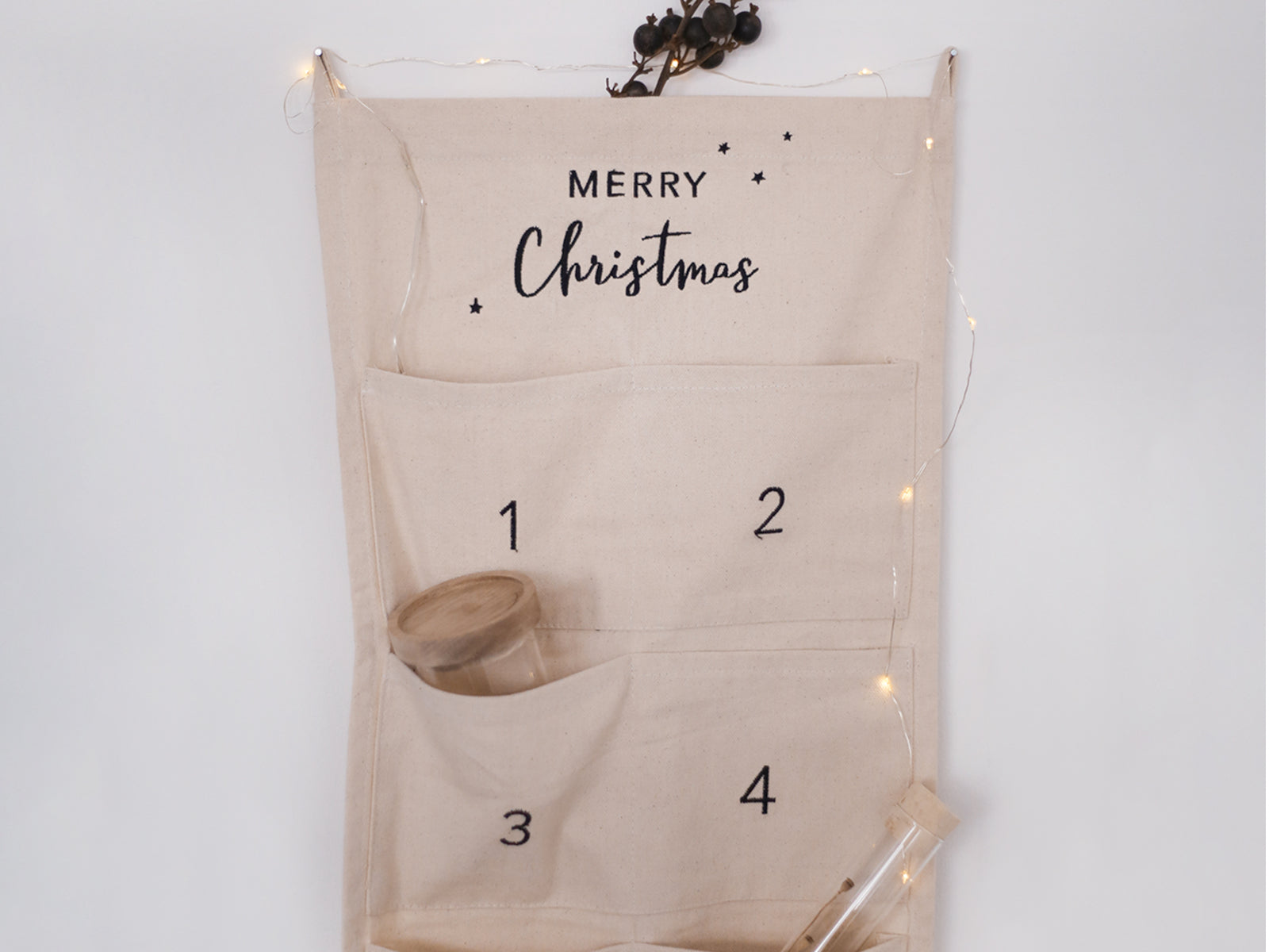 Eulenschnitt Adventskalender Merry Christmas beige 180x30cm - Produktbild 2