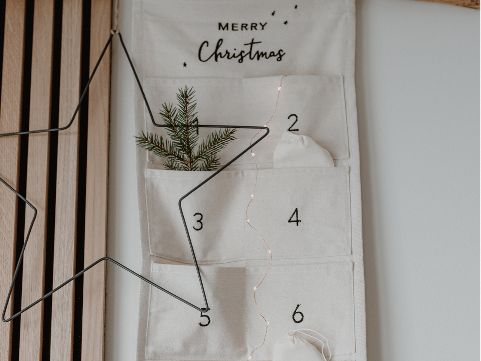 Eulenschnitt Adventskalender Merry Christmas beige 180x30cm - Produktbild 5